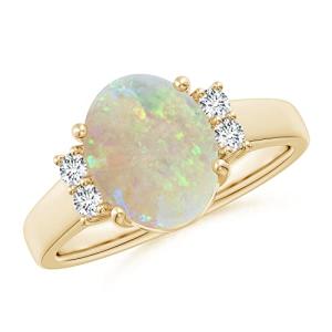 Opal Solitaire Ring with Diamonds in Yellow Gold
