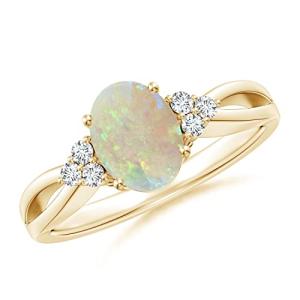 Opal and Diamond Split Shank Ring in Gold