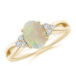 Opal and Diamond Split Shank Ring in Gold