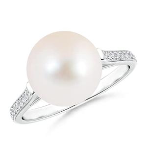 White Gold Freshwater Pearl Ring with Diamonds