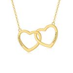 UXQ Custom Engraved 14K Solid Gold Interlocking Double Heart Necklaces for Women Personalized Gold 2 Heart Pendant Love Necklaces Anniversary Valentines Birthday Gifts for Mom Wife Girlfriend