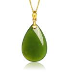 ZHOU LIU FU 24K Solid Gold Pendant Real Pure Gold Green Nephrite Jade Drop Pendant Dainty Jewelry for Women Her Lover Mom Anniversary (Not Include Necklace)