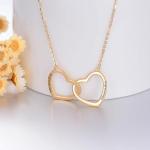 UXQ Custom Engraved 14K Solid Gold Interlocking Double Heart Necklaces for Women Personalized Gold 2 Heart Pendant Love Necklaces Anniversary Valentines Birthday Gifts for Mom Wife Girlfriend