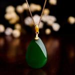 ZHOU LIU FU 24K Solid Gold Pendant Real Pure Gold Green Nephrite Jade Drop Pendant Dainty Jewelry for Women Her Lover Mom Anniversary (Not Include Necklace)