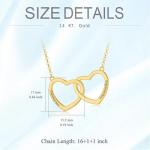 UXQ Custom Engraved 14K Solid Gold Interlocking Double Heart Necklaces for Women Personalized Gold 2 Heart Pendant Love Necklaces Anniversary Valentines Birthday Gifts for Mom Wife Girlfriend