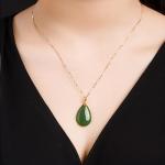 ZHOU LIU FU 24K Solid Gold Pendant Real Pure Gold Green Nephrite Jade Drop Pendant Dainty Jewelry for Women Her Lover Mom Anniversary (Not Include Necklace)