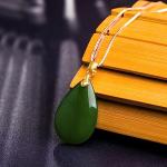 ZHOU LIU FU 24K Solid Gold Pendant Real Pure Gold Green Nephrite Jade Drop Pendant Dainty Jewelry for Women Her Lover Mom Anniversary (Not Include Necklace)