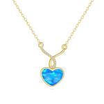 DOVRAN 14K Solid Gold Opal Necklace for Women Gold Heart Jewelry Gift for Women (heart-blue opal)