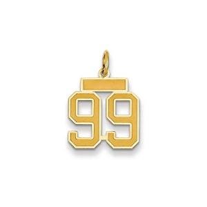 JewelryWeb 14k Solid Yellow Gold Small Satin Sport game Number 99 Charm Pendant Necklace for Women