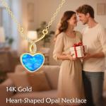 DOVRAN 14K Solid Gold Opal Necklace for Women Gold Heart Jewelry Gift for Women (heart-blue opal)