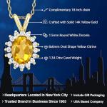 Gem Stone King 14K Yellow Gold Gemstone Birthstone Halo Pendant Necklace | Oval 8X6MM | Gold Necklace for Women | 18 Inch Chain | Fine Jewelry for Her Mom Wife | Citrine-November