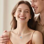 DOVRAN 14K Solid Gold Opal Necklace for Women Gold Heart Jewelry Gift for Women (heart-blue opal)