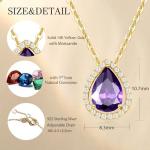 FANCIME 14K Yellow Gold Amethyst Necklace Halo Teardrop Natural Amethyst Gemstone Pendent with Moissanite, February Birthstone Wedding Gift for Women Her