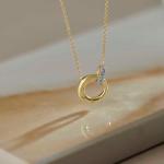 Interlocking 0.17 Carat Lab Grown Diamond Necklace for Women, 925 Sterling Silver Necklace with 14K Gold Vermeil, Hypoallergenic 925 Sterling Silver Jewelry for Christmas, Anniversary & Birthday Gift