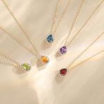 FANCIME 14K Yellow Gold Amethyst Necklace Halo Teardrop Natural Amethyst Gemstone Pendent with Moissanite, February Birthstone Wedding Gift for Women Her