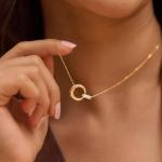 Interlocking 0.17 Carat Lab Grown Diamond Necklace for Women, 925 Sterling Silver Necklace with 14K Gold Vermeil, Hypoallergenic 925 Sterling Silver Jewelry for Christmas, Anniversary & Birthday Gift