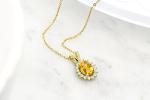 Gem Stone King 14K Yellow Gold Gemstone Birthstone Halo Pendant Necklace | Oval 8X6MM | Gold Necklace for Women | 18 Inch Chain | Fine Jewelry for Her Mom Wife | Citrine-November