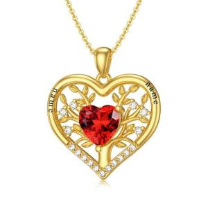 SISGEM Real Gold Custom Tree of Life Necklace for Women,10K 14K 18K Gold Heart Pendant Necklace Personalized Birthstones Names Jewelry Personalized Gifts for Birthday Christmas Anniversary (Style-1)
