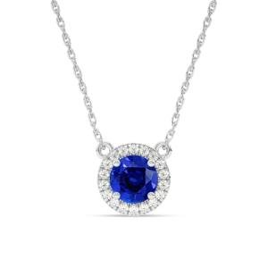 La Joya Diamond and Sapphire Jewelry for Women | Real 10K White Gold Halo Pendants | 1/8 CTTW Lab Grown Diamond and 3/4 CTTW Round Sapphire| Ideal jewelry Gift