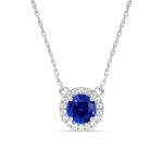 La Joya Diamond and Sapphire Jewelry for Women | Real 10K White Gold Halo Pendants | 1/8 CTTW Lab Grown Diamond and 3/4 CTTW Round Sapphire| Ideal jewelry Gift