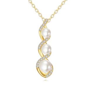 DOVRAN 14K Solid Gold Freshwater Pearl/Opal Necklace 14K Gold Pearl Necklace Pendant Gold Jewerly Gift for Women (white pearl-style 4)
