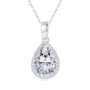 SISGEM 14k White Gold Natural Diamond and Teardrop Cubic Zirconia Necklace for Women, Fine 14 Karat Gold Jewelry Gifts for Her, 16-18 inch