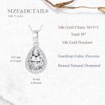 SISGEM 14k White Gold Natural Diamond and Teardrop Cubic Zirconia Necklace for Women, Fine 14 Karat Gold Jewelry Gifts for Her, 16-18 inch