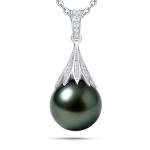 Natural Tahitian Black Pearl Necklace 12-13mm - Christmas Gift for Women Wife, Mom, daughter, Jewelry Gifts for Wedding Anniversary Birthday, Seawater Pearl with Sterling Silver Moissanite Pendant
