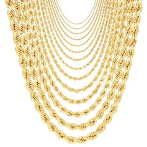 Nuragold 14K Real Yellow Gold Solid Rope Diamond Cut Chain Necklace 16"-30" (1mm-10mm) Italian Jewelry for Men & Women - 26",1mm