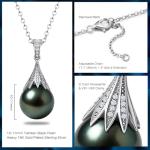 Natural Tahitian Black Pearl Necklace 12-13mm - Christmas Gift for Women Wife, Mom, daughter, Jewelry Gifts for Wedding Anniversary Birthday, Seawater Pearl with Sterling Silver Moissanite Pendant