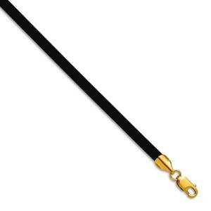 JewelryWeb 14k Yellow Gold 3mm Yellow Clasp Black Rubber Cord Necklace 16 Inch Lobster Claw Pendant-Necklace for Women