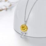 14ct Solid Gold Sunflower Necklace for Women, You Are My Sunshine Yellow Gold Sunflower Pendant with Crystal Birthday Anniversary Jewelry Gifts for Mom, Wife, Sister 16"+2"
