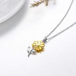 14ct Solid Gold Sunflower Necklace for Women, You Are My Sunshine Yellow Gold Sunflower Pendant with Crystal Birthday Anniversary Jewelry Gifts for Mom, Wife, Sister 16"+2"