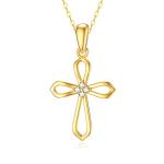 Natural Diamond Cross Necklace in 14K Gold, Solid Yellow Gold Blessing Cross Pendant Jewelry Anniversary Christmas Gift for Women 18 Inch