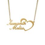 Vavacoy Solid 10k/14k/18k Name Necklace Personalized Nameplate Letters Adjustable Pendant Necklace for Women Birthday/Engagement/Anniversary/Christmas Jewelry Gifts for Her (KX041-2 Names & Heart)