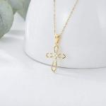 Natural Diamond Cross Necklace in 14K Gold, Solid Yellow Gold Blessing Cross Pendant Jewelry Anniversary Christmas Gift for Women 18 Inch