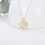 14K Solid Gold Mom Heart Necklace for Women, I Love You Mom Real Gold Love Heart Flower Pendant Mother Jewelry Anniversary Christmas Gift for Mother, Wife 16-18 Inch