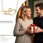 Vavacoy Solid 10k/14k/18k Name Necklace Personalized Nameplate Letters Adjustable Pendant Necklace for Women Birthday/Engagement/Anniversary/Christmas Jewelry Gifts for Her (KX041-2 Names & Heart)