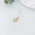 14K Solid Gold Mom Heart Necklace for Women, I Love You Mom Real Gold Love Heart Flower Pendant Mother Jewelry Anniversary Christmas Gift for Mother, Wife 16-18 Inch