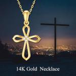 Natural Diamond Cross Necklace in 14K Gold, Solid Yellow Gold Blessing Cross Pendant Jewelry Anniversary Christmas Gift for Women 18 Inch