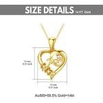 14K Solid Gold Mom Heart Necklace for Women, I Love You Mom Real Gold Love Heart Flower Pendant Mother Jewelry Anniversary Christmas Gift for Mother, Wife 16-18 Inch