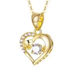 18K Solid Gold Heart Necklace for Women, Yellow Gold Dancing Gemstone Love Heart Pendant Jewelry Anniversary Birthday Gift for Women, 18"