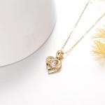 18K Solid Gold Heart Necklace for Women, Yellow Gold Dancing Gemstone Love Heart Pendant Jewelry Anniversary Birthday Gift for Women, 18"