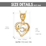 18K Solid Gold Heart Necklace for Women, Yellow Gold Dancing Gemstone Love Heart Pendant Jewelry Anniversary Birthday Gift for Women, 18"