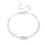 SISGEM 14k White Gold 0.15 Carat Lab Grown Diamond Infinity Anklet, Pearl Layered Ankle Bracelets for Women, 9.4-11 Inches