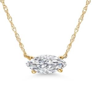 Gem Stone King 10K Yellow Gold Lab Grown Diamond Pendant Necklace For Women | Marquise Cut | DEF Color | VVS-VS Clarity | Gold Necklace For Women | With 18 Inch Gold Chain