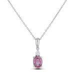 10K White Gold 6x4mm Oval Cut Pink Tourmaline & 1/20 Ct Diamond Topped Pendant Necklace (H-I Color, SI2-I1 Clarity) - 18” Rolo Chain - October