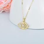 14K Solid Gold Evil Eye Necklace for Women, Yellow Gold Evil Eye Pendant Lucky Protection Jewelry Gift for Her, Wife, Mother 18"