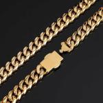 18k Gold Necklace Men's Solid Cuban Chain Hip-hop Punk Style Necklace 16/20/24/28 Inches Christmas Thanksgiving Valentine's Day Gift Box (28 IN)