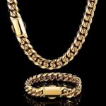 18k Gold Necklace Men's Solid Cuban Chain Hip-hop Punk Style Necklace 16/20/24/28 Inches Christmas Thanksgiving Valentine's Day Gift Box (28 IN)